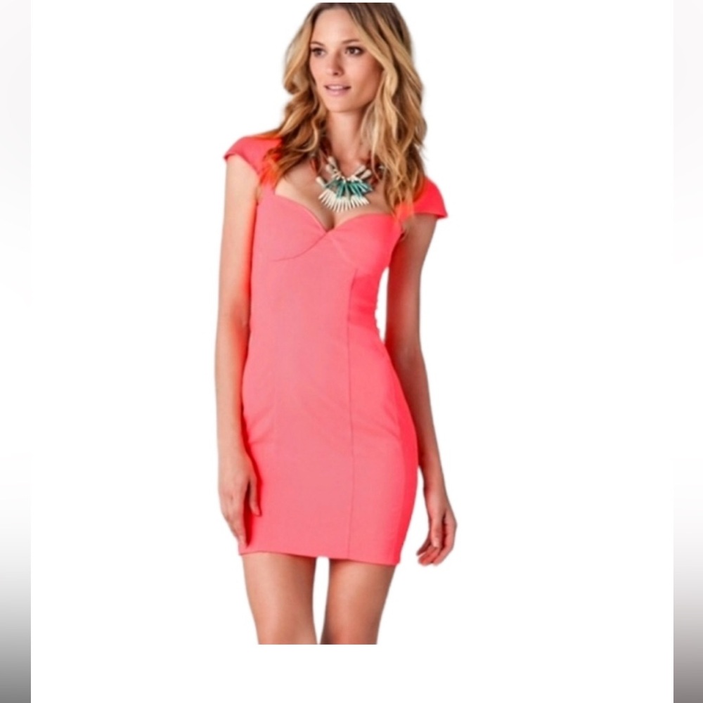 Torn by Ronny Kobo Neon Coral Bodycon Mini Dress size Small